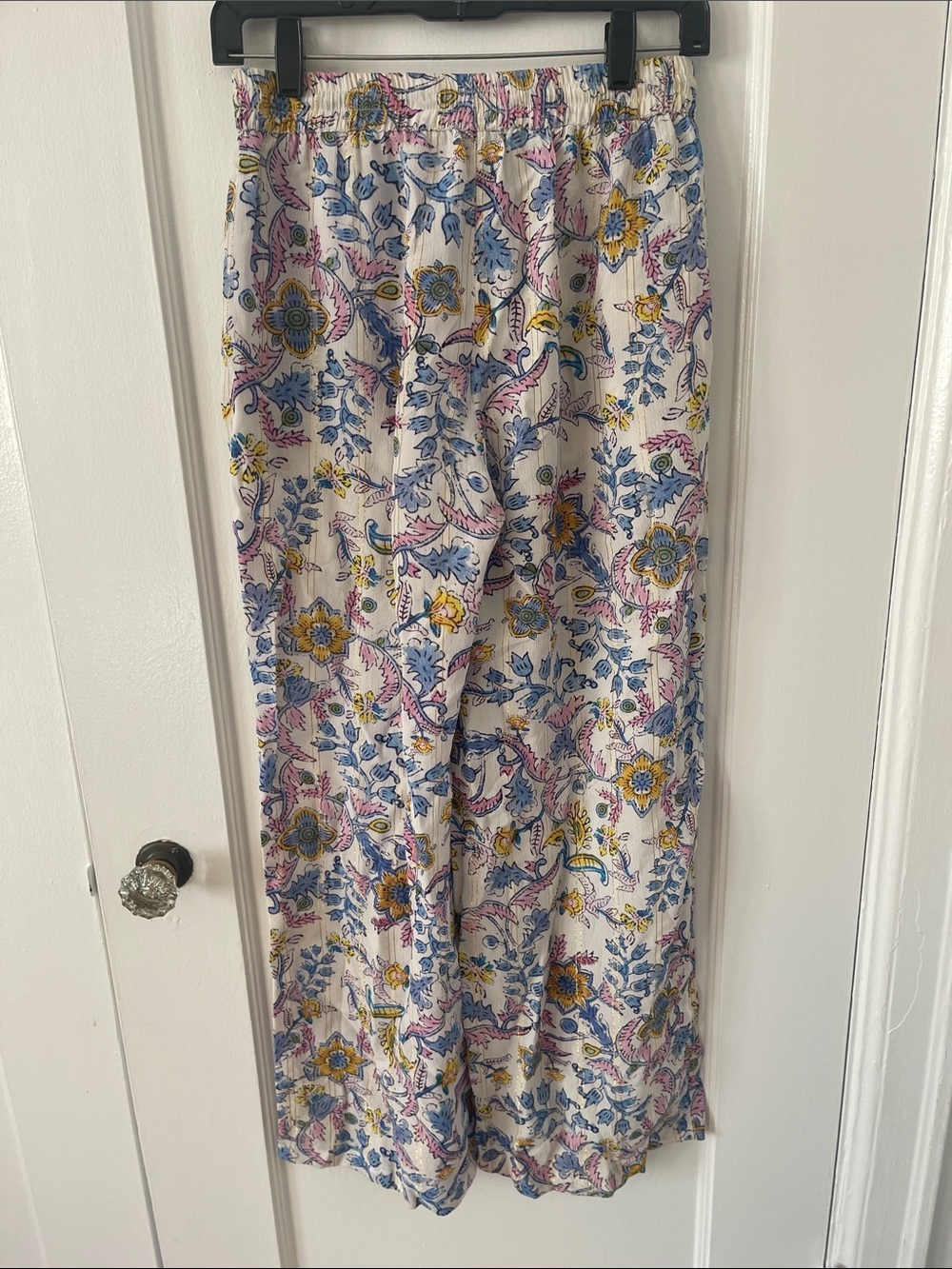 HEMANT & NANDITA Vans White Floral Paisley Gold Metallic Wide Leg Pants - Picture 10 of 12